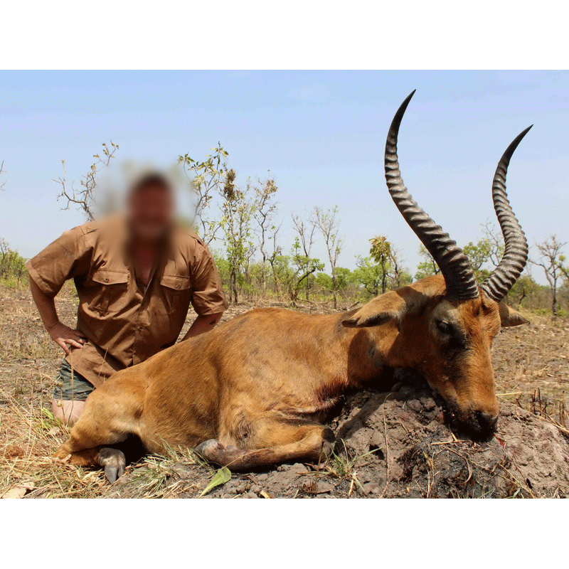 hunter with central kob trophy shot in Faro concession in Cameroon