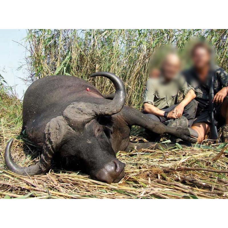 Chasseur et guide avec leur trophée de chasse au Mozambique