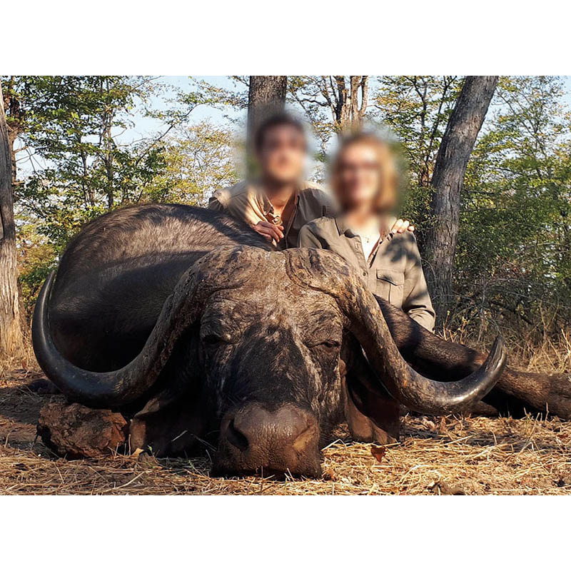 Chasseurs et leur beau trophée de Buffle